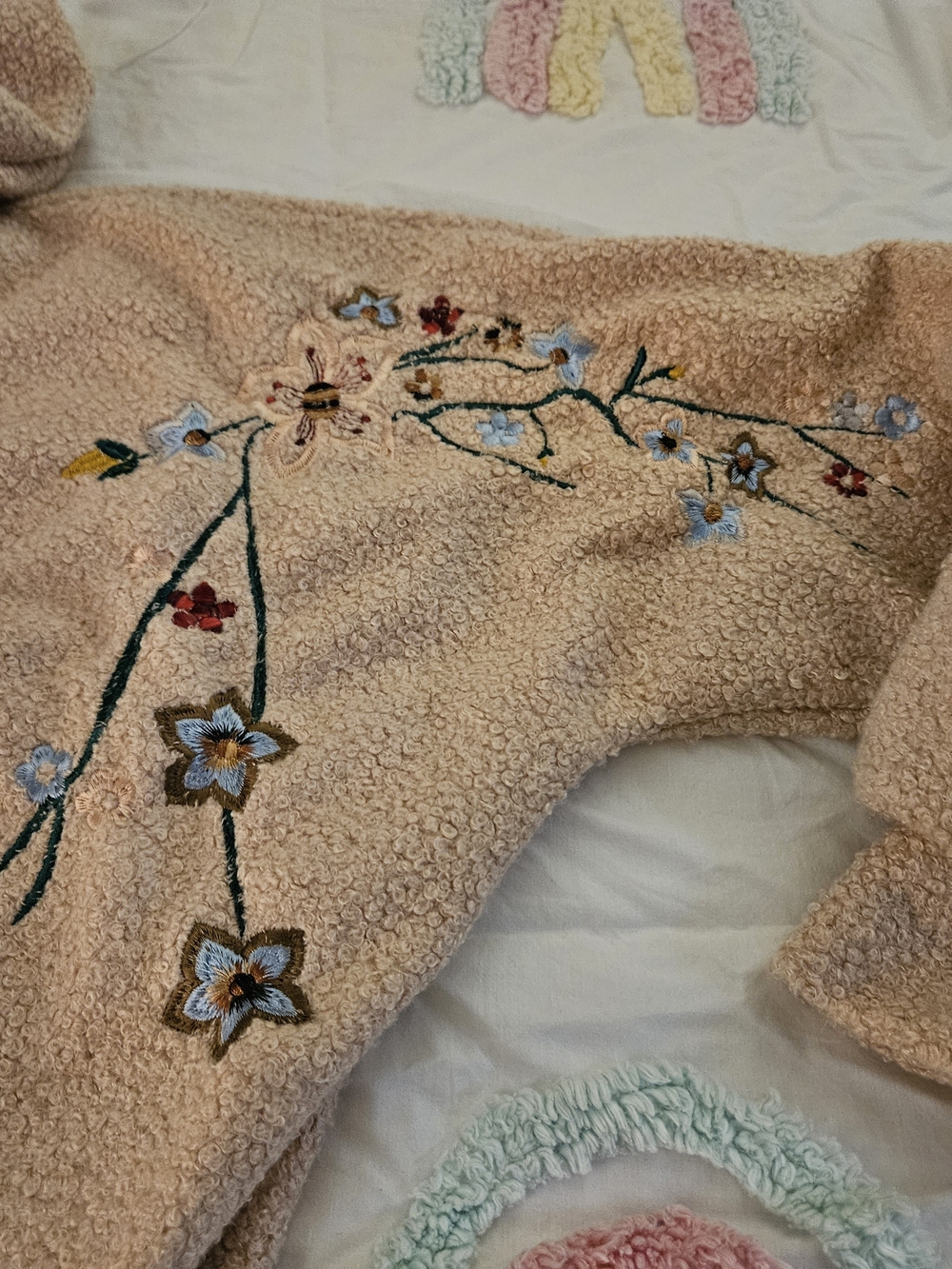 Embroidered Floral Sherpa Pullover - Blush - Picture 3 of 15